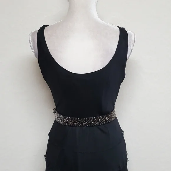 𝅺VINTAGE Jones Wear Black Chiffon Sleeveless Tiered Ruffle Full Skirt Midi Dres - Picture 12 of 15